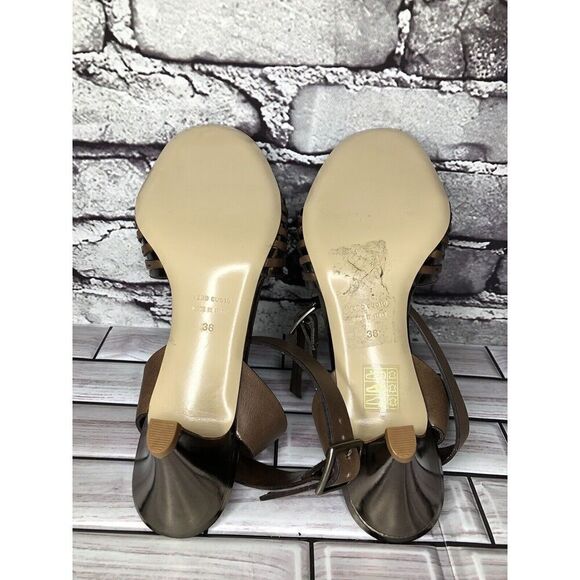 Nanette Lepore Silver Patent Brown Leather Ankle Straps Heels Women Sz 38EU/7.5M - Picture 16 of 16